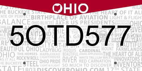 5OTD577 Ohio License Plate