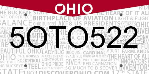 5OTO522 Ohio License Plate