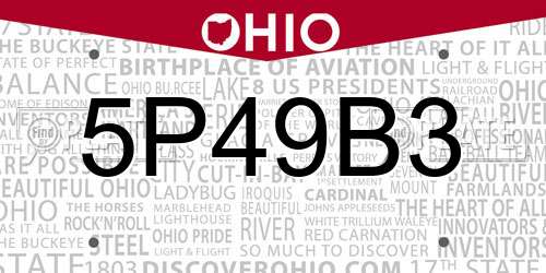 5P49B3 Ohio License Plate