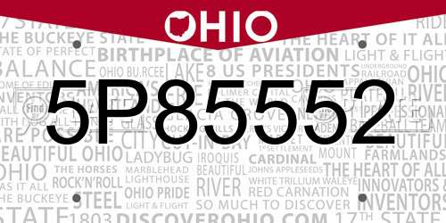 5P85552 Ohio License Plate