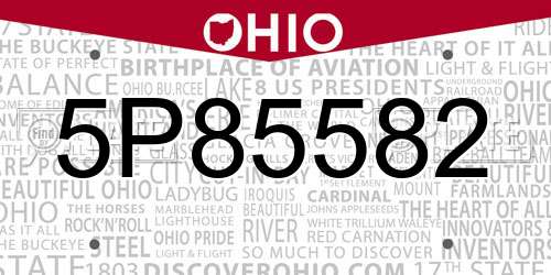5P85582 Ohio License Plate
