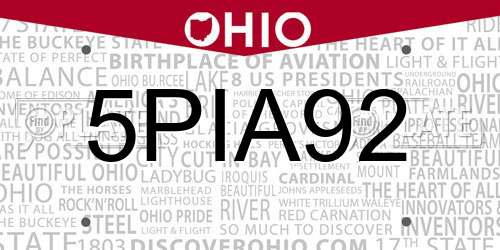 5PIA92 Ohio License Plate