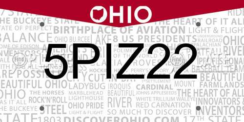 5PIZ22 Ohio License Plate