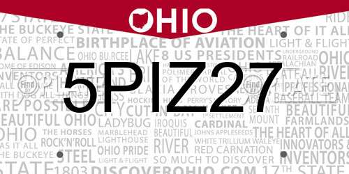 5PIZ27 Ohio License Plate