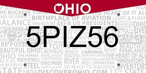 5PIZ56 Ohio License Plate