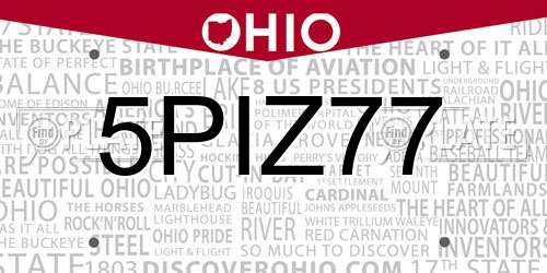 5PIZ77 Ohio License Plate