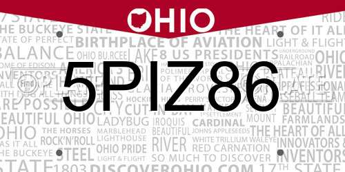 5PIZ86 Ohio License Plate