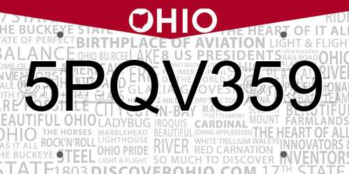 5PQV359 Ohio License Plate