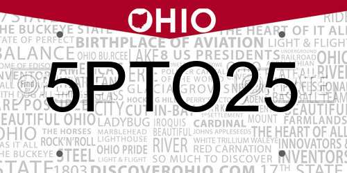 5PTO25 Ohio License Plate