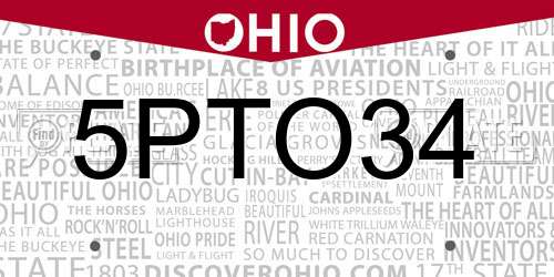 5PTO34 Ohio License Plate