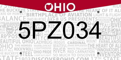5PZ034 Ohio License Plate