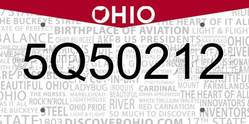 5Q50212 Ohio License Plate