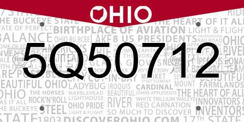5Q50712 Ohio License Plate