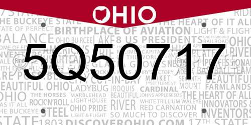 5Q50717 Ohio License Plate