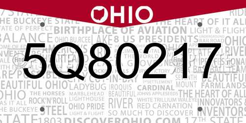 5Q80217 Ohio License Plate