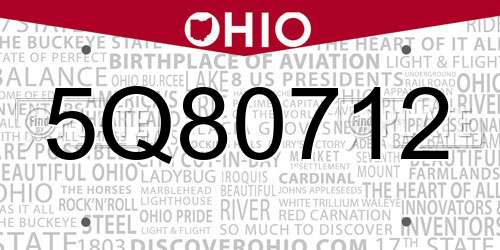 5Q80712 Ohio License Plate