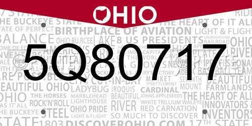 5Q80717 Ohio License Plate