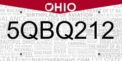 5QBQ212 Ohio License Plate