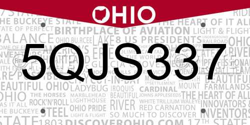 5QJS337 Ohio License Plate