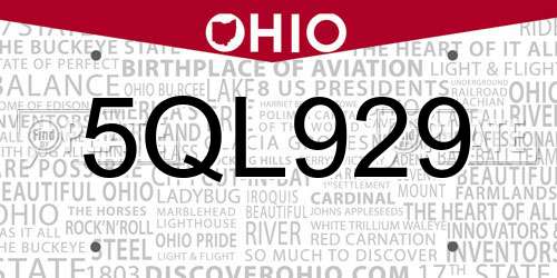 5QL929 Ohio License Plate