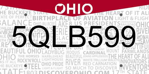 5QLB599 Ohio License Plate
