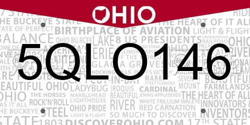5QLO146 Ohio License Plate