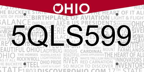 5QLS599 Ohio License Plate