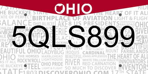 5QLS899 Ohio License Plate