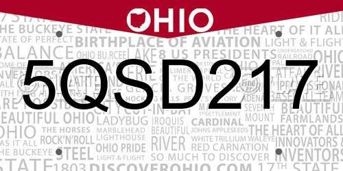 5QSD217 Ohio License Plate