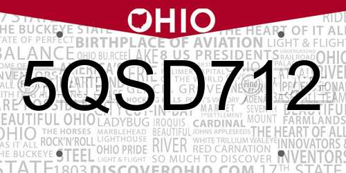 5QSD712 Ohio License Plate