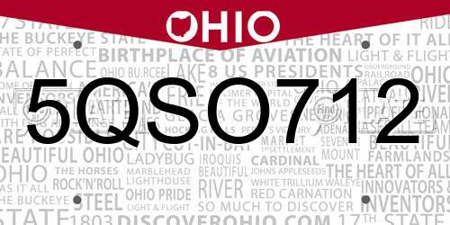 5QSO712 Ohio License Plate
