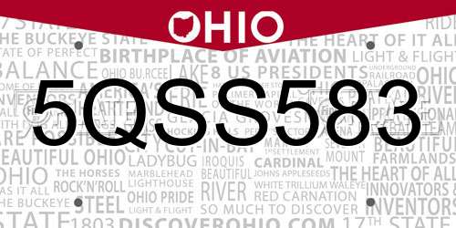 5QSS583 Ohio License Plate