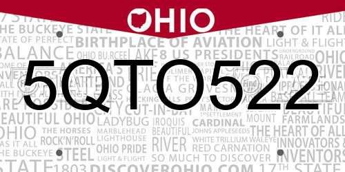 5QTO522 Ohio License Plate