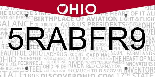 5RABFR9 Ohio License Plate