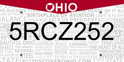 5RCZ252 Ohio License Plate