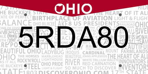 5RDA80 Ohio License Plate
