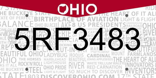 5RF3483 Ohio License Plate