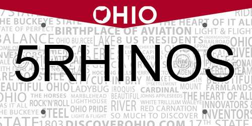 5RHINOS Ohio License Plate