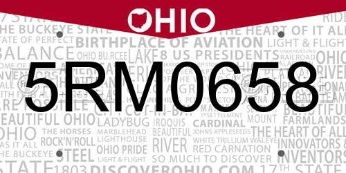 5RM0658 Ohio License Plate