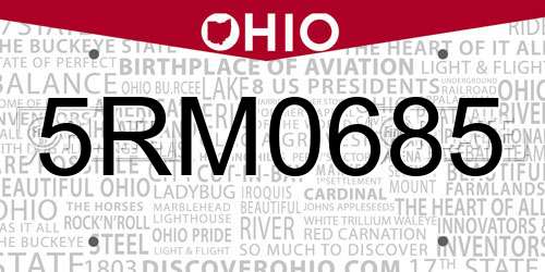 5RM0685 Ohio License Plate