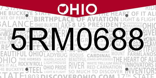 5RM0688 Ohio License Plate