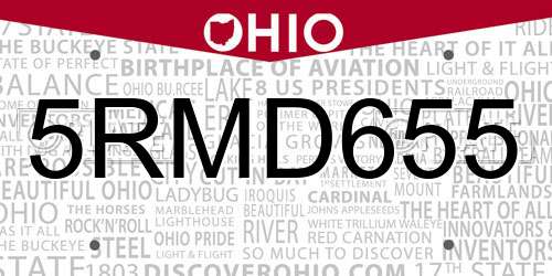 5RMD655 Ohio License Plate