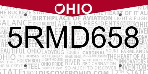 5RMD658 Ohio License Plate