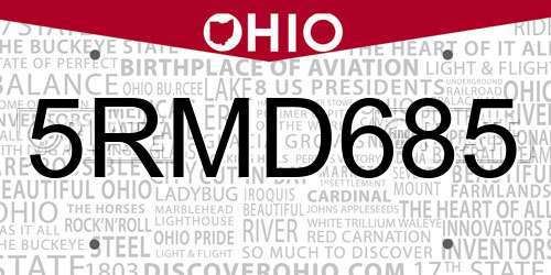 5RMD685 Ohio License Plate