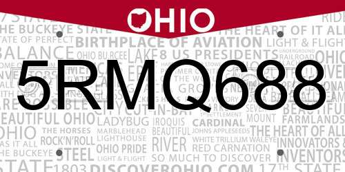 5RMQ688 Ohio License Plate