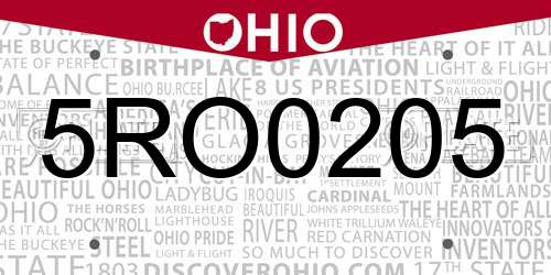 5RO0205 Ohio License Plate