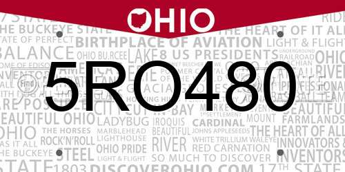 5RO480 Ohio License Plate