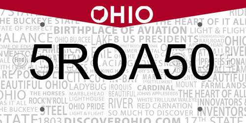 5ROA50 Ohio License Plate