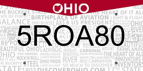 5ROA80 Ohio License Plate