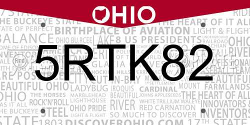 5RTK82 Ohio License Plate